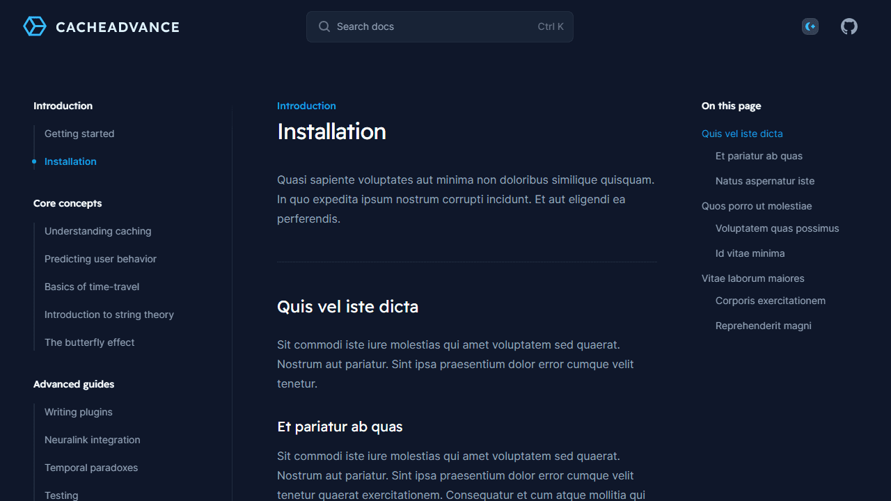 Name: Installation page, Variant dark